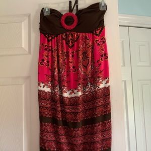 My Michelle Pink & Brown Sundress